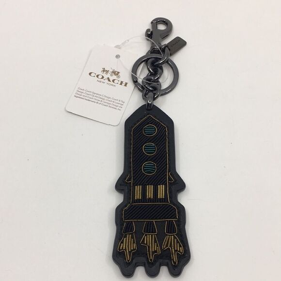 Coach Embroidered Rocket Bag Charm in BK/Black Refined Calf Leather NWT F58491 - Picture 4 of 16